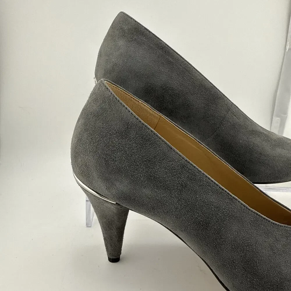 Michael Kors Lizzy Mid Pump Soft Suede Charcoal Grey Size 5‎ EUC w/ box